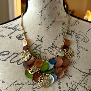 Chicos capiz shells various colors and gold tone findings 22” stunning necklace